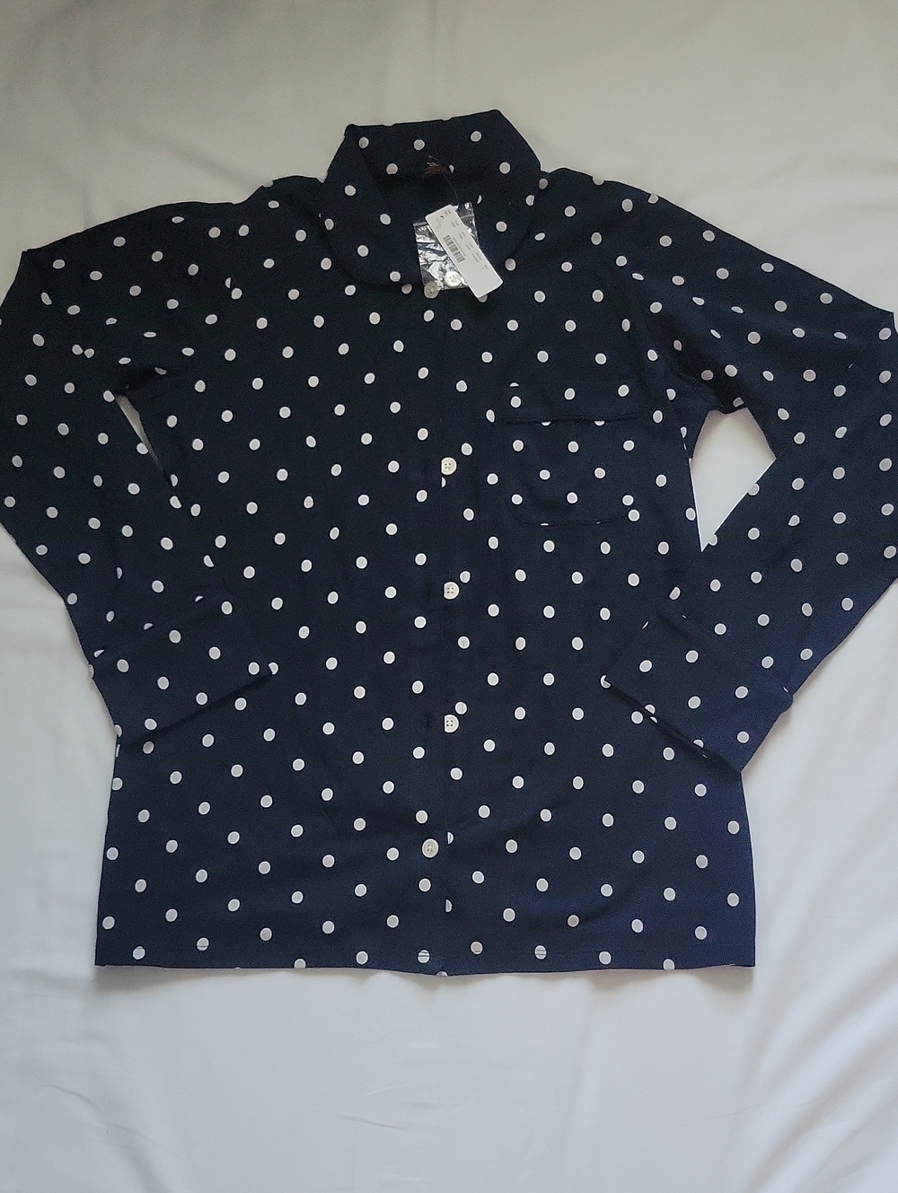 J. Crew Navy and White Polka Dot Pajama Top